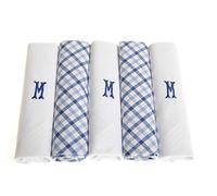 Surf the Shop Confezione da 5 fazzoletti da uomo con iniziali ricamate bianche con bordo in raso e fazzoletti a quadri blu, varie lettere, M, 5 Pack