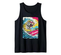 Surf Tigre Equitazione Ocean Wave Surfer Animale Tramonto Spiaggia Canotta