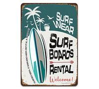 Surf Wear Tavole da surf a noleggio di tavole da surf, noleggio paddle e lezioni vintage in latta, decorazione da parete, targa in metallo retrò per interni ed esterni, casa, spiaggia, giardino,