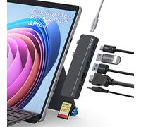 Surface Pro 11/10/9/8 Hub Accessories con HDMI 4K, USB C Thunderbolt 4 da 100 W(display+40Gbps+PD), USB C, Audio, 2* USB A 3.0, Scheda TF/SD, Docking station per Microsoft Surface Pro 11/10/9/8/X