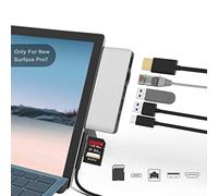 Surface Pro 7 Hub Docking station, adattatore Surface Pro 7 6 in 1 con 4K HDMI, LAN Ethernet 100M, 2 USB 3.0, adattatore combinato convertitore lettore di schede SD per Microsoft Surface Pro 7