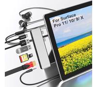 Surface Pro 9 Docking Station, accessori per Surface Pro 11/10/9/X Dock Hub Doppio monitor con 4K HDMI,USB-C Thunderbolt 4, ricarica PD 100W, 2X USB3.0, lettore di schede SD/TF, jack audio da 3,5 mm