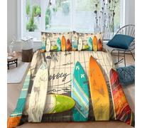 Surfboards beach decorSet Di Copripiumino morbida microfibra 3 pezzi motivo 3D con cerniera vintage surf art copripiumino incluso federe aiosa ultra morbido for ragazze Double（200x200cm）