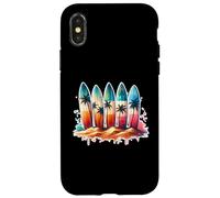 Surfer Beach Summer Retro Hawaiian Ocean Tropics Custodia per iPhone X/XS