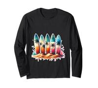 Surfer Beach Summer Retro Hawaiian Ocean Tropics Maglia a Manica