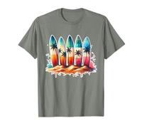 Surfer Beach Summer Retro Hawaiian Ocean Tropics Maglietta