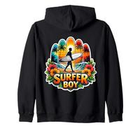 Surfer Boy Surfing Lover Hybiscus Flowers Tavole da Surf Spiaggia Felpa con Cappuccio