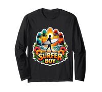 Surfer Boy Surfing Lover Hybiscus Flowers Tavole da Surf Spiaggia Maglia a Manica