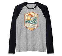 Surfer Byron bay Australia Retro Uomo Surfs Up Maglia con Maniche Raglan