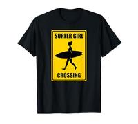 Surfer Girl Crossing Surf Spiaggia Mare Estate Rad Cool Swag Maglietta