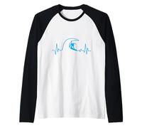 Surfer Heartbeat Surfing Heart Pulse - Tavola da Surf Big Wave Fun Maglia con Maniche Raglan