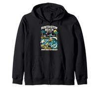 Surfer Huntington Beach EST 1909 Retro Uomo Coastal Living Felpa con Cappuccio