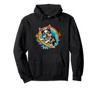 Surfing boston terrier tatuaggio bostie cucciolo bianco e nero Felpa con Cappuccio