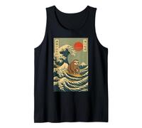 Surfing Bradipo Onda Giapponese Design Retro Ukiyo-e Opera d'Arte Canotta