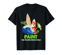 Surfing dipingere Le Onde con Stile Tropical Beach Art Maglietta