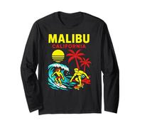 Surfing Malibu California Vintage Uomo Beach Life Maglia a Manica
