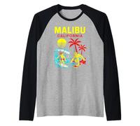 Surfing Malibu California Vintage Uomo Beach Life Maglia con Maniche Raglan