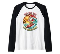 Surfing Santa Ho Ho Ho Tropicale Vacanze di Natale Spiaggia Maglia con Maniche Raglan