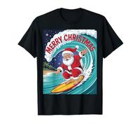 Surfing Santa Merry Christmas Beach Holiday Vibes Maglietta