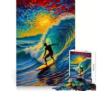 Surfista al tramonto, onda, notte stellata, puzzle da 1000 pezzi per adolescenti, puzzle per migliorare la memoria, rilassante, divertente, da assemblare, una piacevole sorpresa 38x52cm