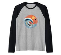 Surfista Divertente Equitazione Ocean Wave al Tramonto Maglia con Maniche Raglan