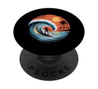 Surfista divertente equitazione Ocean Wave al tramonto PopSockets PopGrip Adesivo