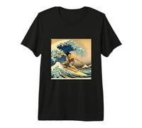 Surfista Hawaiano Surf Una Grande Onda Ukiyo-e Stile Hokusai Maglietta Premium