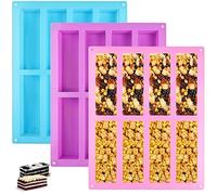 Surflyee 3 Pezzi Stampo in Silicone per Barrette Cereali con 8 Cavità, Proteiche, da Forno, Rettangolare per Cioccolato, Torrone, Torte