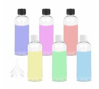 Surflyee 6 Pezzi Bottiglie di Viaggio da 100ML, Bottiglie di Plastica con Coperchi a Vite, Set di Contenitori da Viaggio Portatili con 2 Imbuti, a Prova di Perdite, Adatte per Shampoo, Gel Doccia