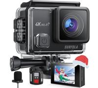 Surfola Action Cam 4K Subacquea 40M, WiFi Videocamera EIS, Fotocamera per Casco, 170° Grandangolare Time-Lapse, Mic Esterno, Telecomando2.4G, 2x1050mAh Batterie