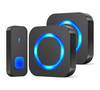 SURFOU Campanello Senza Fili da Esterno, Campanello Portata Wireless a Lunga Distanza di 400m per la Casa, Indicatore LED Pulsanti, 2 Ricevitore da Interno con 5 Volumi Regolabili, 55 Suonerie, Nero