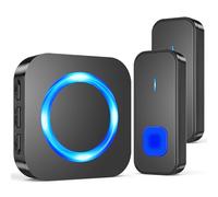 SURFOU Campanello Senza Fili da Esterno con 2 Trasmettitori, Campanello Portata Wireless a Lunga Distanza di 400m per Casa, Indicatore LED Pulsanti, Ricevitore Interno con 5 Volumi, 55 Suonerie, Nero