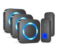 SURFOU Campanello Senza Fili da Esterno Impermeabile con 3 Ricevitori 2 Pulsanti, Campanello Portata Wireless a Lunga Distanza di 400m Casa, Indicatore LED Pulsanti con 5 Volumi, 55 Suonerie, Nero