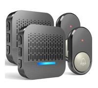 SURFOU Campanello Senza Fili Da Esterno Impermeabile Wireless 300M Distanza 2 Trasmettitore Casa interno 2 Ricevitore per gli Anziani 55 Suonerie includere il Natale 5 Volumi e Indicatori LED, Nero