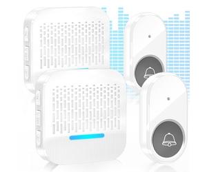 SURFOU Campanello Senza Fili Da Esterno Impermeabile Wireless 300M Distanza Trasmettitore Casa interno Ricevitore 55 Suonerie 5 Volumi Indicatori LED (Bianco, 2 ricevitori + 2 trasmettitore)
