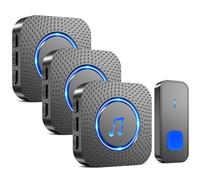 SURFOU Campanello Senza Fili da Esterno Interno, Campanello Casa Wireless Pulsante a Lunga Distanza di 400m, 55 Suonerie, 5 Volumi Selezionabili (3 nero ricevitore + 1 nero trasmettitore)