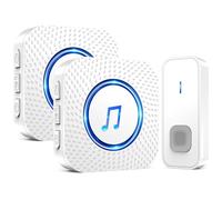 SURFOU Campanello Senza Fili da Esterno Interno, Campanello Casa Wireless Pulsante a Lunga Distanza di 400m, 55 Suonerie, 5 Volumi Selezionabili (2 bianco ricevitore + 1 bianco trasmettitore)