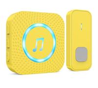 SURFOU Campanello Senza Fili da Esterno Interno, Campanello Casa Wireless Pulsante a Lunga Distanza di 400m, 55 Suonerie, 5 Volumi Selezionabili (1 giallo ricevitore + 1 giallo trasmettitore)