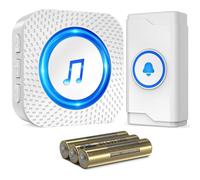 SURFOU Campanello Senza Fili da Esterno Interno, Campanello Wireless con Batteria per Casa Pulsante a Lunga Distanza di 400m, 55 Suonerie, 5 Volumi Selezionabili, Indicatore LED, Bianco