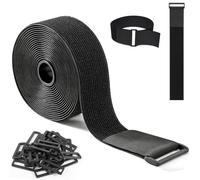 SURFOU Cinghia a Strappo Autoadesiva 6 m × 5 cm con 30 Fibbie, Nastro Autoadesivo Regolabile e Ritagliabile, Fascette Riutilizzabili per Organizzare Cavi, Tubi e Accessori (Nero)