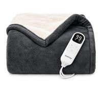 SURFOU Coperta Termica Elettrica 180×130cm, Termocoperta con 10 Livelli | Flanella a doppio strato, timer 1-9h, spegnimento automatico, protezione surriscaldamento, divano e letto, lavabile, Grigio