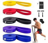 SURFOU Elastici Fitness Set con 5 Livelli di Resistenza, Bande Elastiche con Gancio alla Porta, 2 Maniglie, Guida agli Esercizi e Borsa per il Trasporto, per Allenamento, Stretching, Pilates