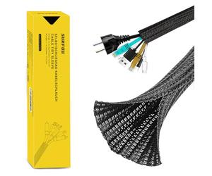 SURFOU Guaina per Cavi Elettrici 3.1m X 13mm, Scrivania Copricavi Nera, Raccogli Fili Nascondi Passacavi, Copricavo Cavo Guaine Raggruppa Flessibile Raccoglicavi Cable Antirofitori