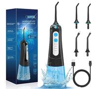 SURFOU Idropulsore Dentale Portatile 4 Modalità 4 Ugelli, 300 ml IPX7 Impermeabile USB Ricaricabile per Viaggi e uso Domestico