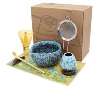 SURFOU Matcha Kit Giapponese 7 Pezzi, Ciotola con Beccuccio, Frusta in Bambù, Paletta, Colino, Strofinaccio, Porta Frusta e Portacucchiaio, Perfetto per Cerimonia del Tè, Colazione e Latte