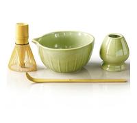 SURFOU Matcha Kit, Japonais 4 Pièces, Bol avec bec Verseur, Fouet en Bambou, Cuillère, Porte-Fouet, Parfait pour Cérémonie du thé, Petit-déjeuner et Latte, Idée Cadeau