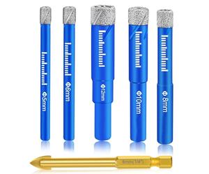 SURFOU Punte Per Gres Porcellanato Set 5, 6, 8, 10, 12mm, Punta Diamantata 6mm, Diamantate Lastra Del, Trapano Vetro Secco, Ceramica Foro Piastrelle Diamante Bagno