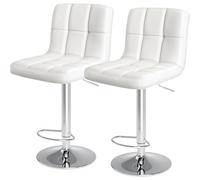 SURFOU Set di 2 sgabelli da bar girevoli, regolabili in altezza con schienale, sedie da bar in pelle, sgabello da bar e sgabello da cucina regolabile in altezza, colore bianco