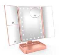 SURFOU Specchio da Tavolo Trucco Tri-Fold con 24 LED Touch, 1X/2X/3X/10X Ingrand