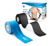 SURFOU Tape Sportivo 2 Rotoli 5cm×5m Blu+Nero, Kinesio Taping Elastico Sportivo, Kinesiologico Nastro, Cerotti Elastici Fisioterapia Kinesiotape Ginocchio Kinesiologie Physio Sportivi